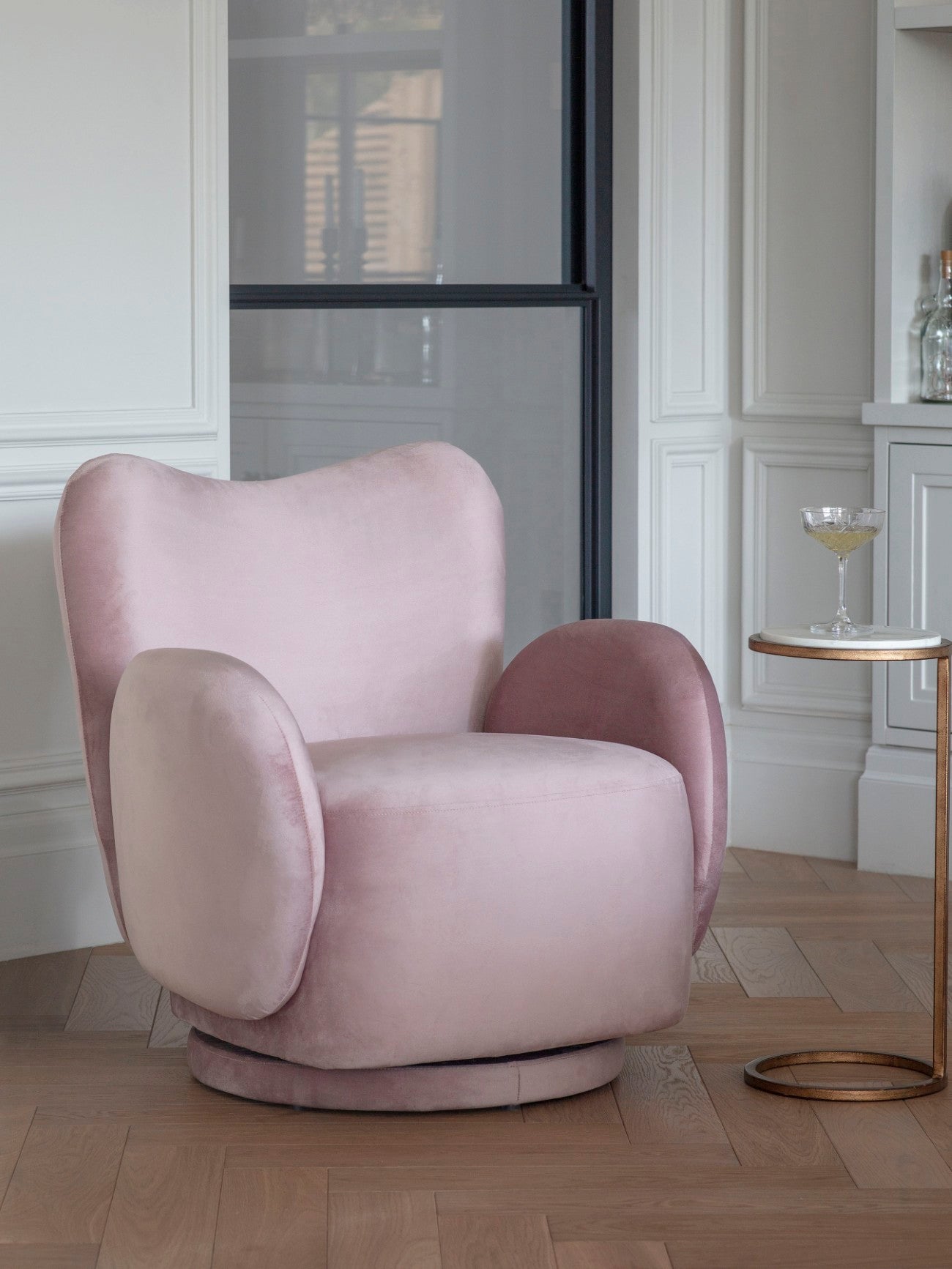 Bingham Dusky Pink Soft Velvet Swivel Chair